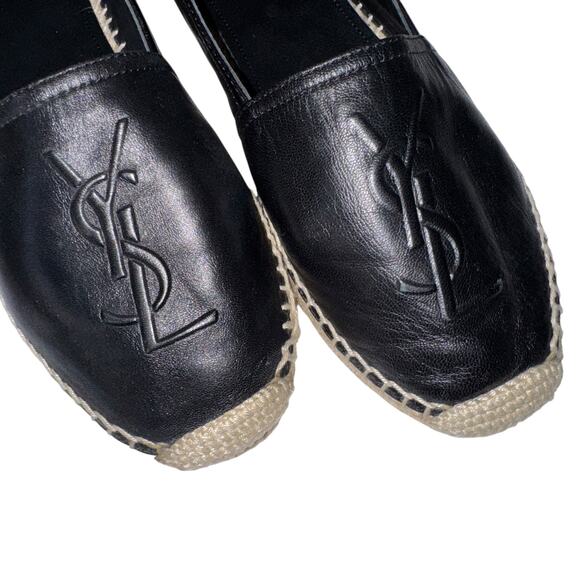 Yves Saint Laurent YSL Black Leather Logo Espadrilles Women’s 39.5 - Picture 8 of 12